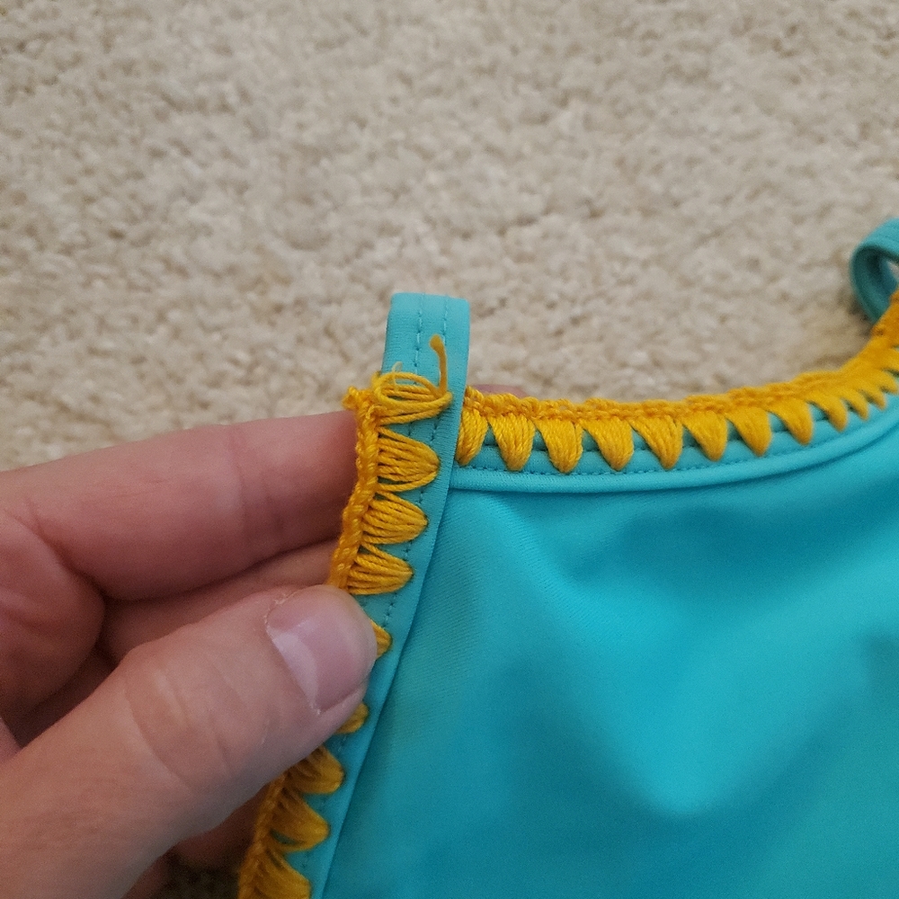 Aerie Aqua Yellow Stitch High Neck Swim Top - Picture 3 of 6